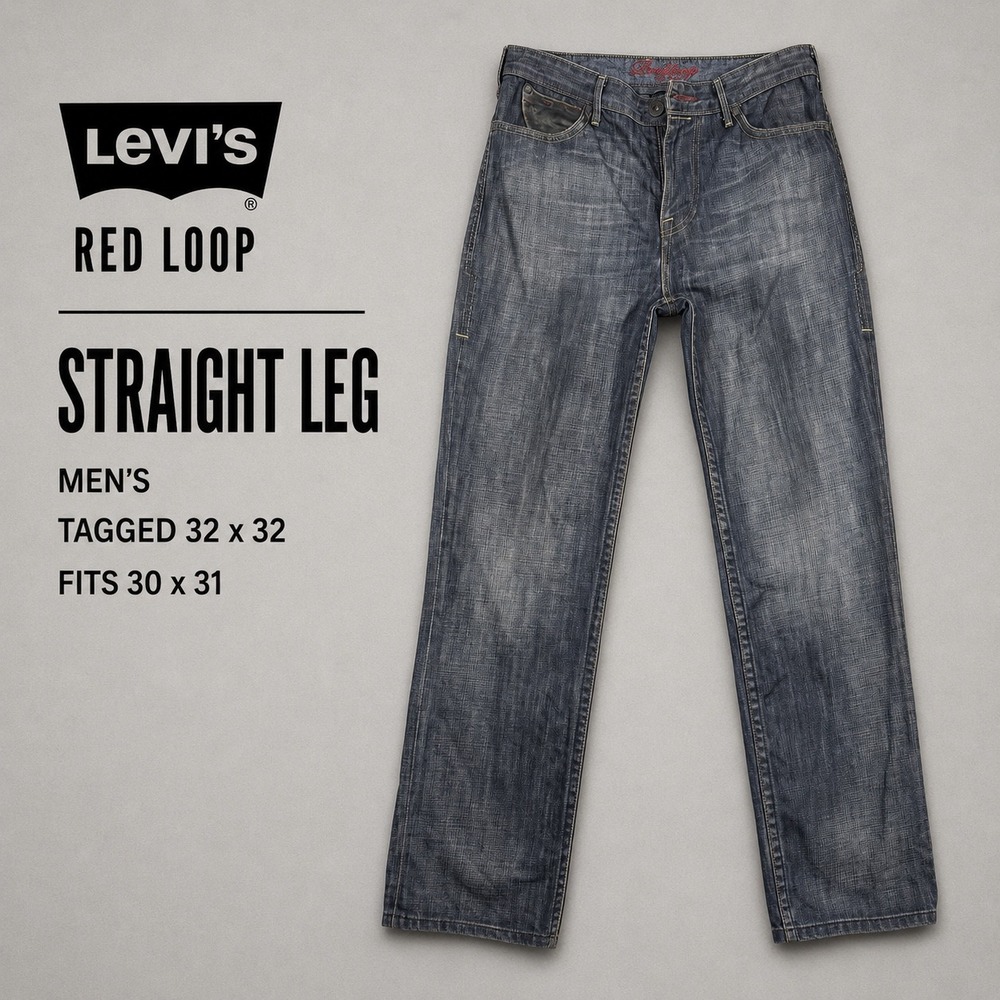 Levis Red Loop Mens Straight Leg Jeans Dark Wash Blue 32x32 Fits 30x31